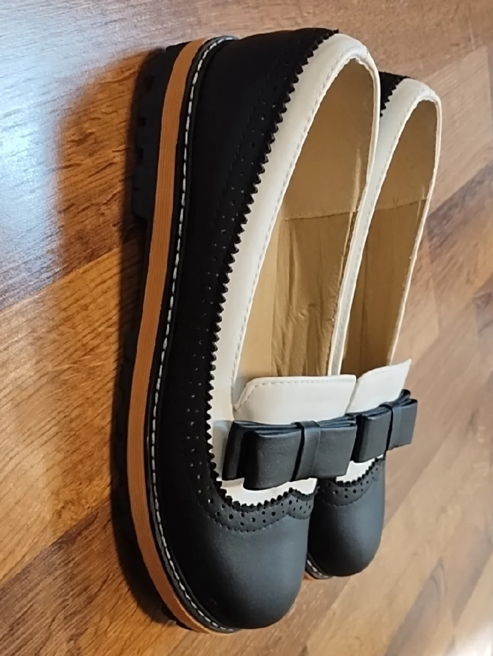 Women's Black and White Bow Loafers